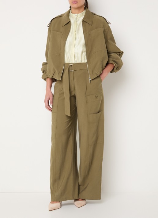 Aaiko River high waist wide fit pantalon met ceintuur - voorkant 3 donkergroen
