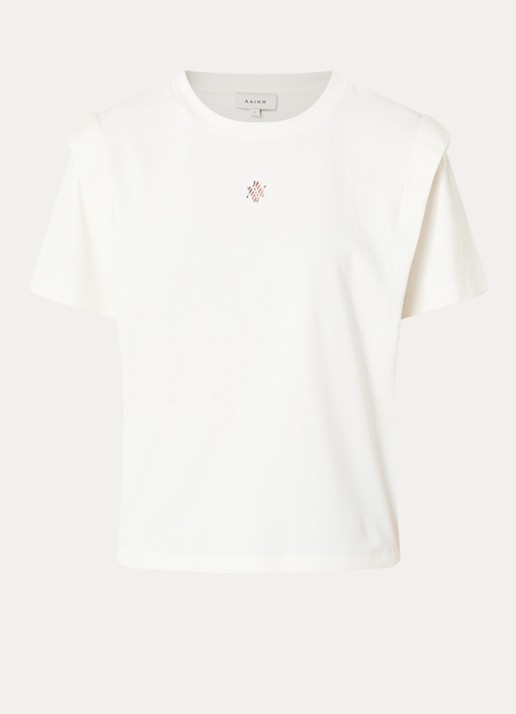 Aaiko Romee T-shirt met borduring - voorkant gebroken wit