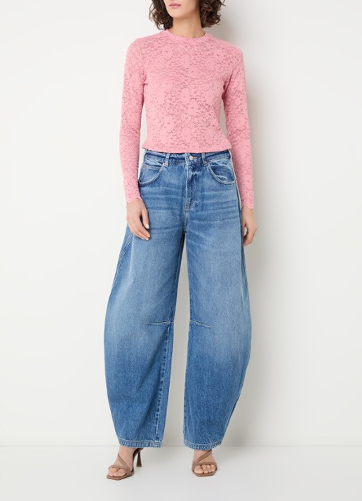 Aaiko Sacha high waist balloon fit jeans met medium wassing - voorkant 4 indigo