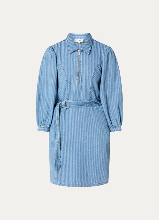 Aaiko Semira mini jurk met ceintuur en streepprint - voorkant 3 indigo