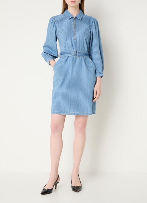 Aaiko Semira mini jurk met ceintuur en streepprint - voorkant 4 indigo