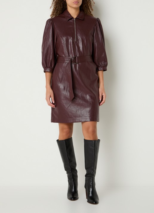 Aaiko Semira mini jurk van imitatieleer met ceintuur - voorkant 4 donkerbruin