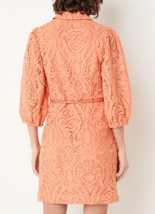 Aaiko Semira mini tuniekjurk met broderie en strikceintuur - achterkant 4 oranje