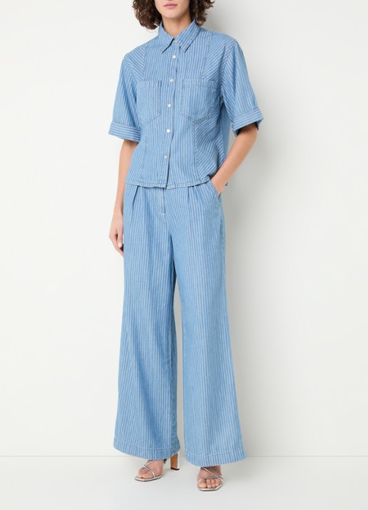 Aaiko Serene blouse van denim met borstzakken - voorkant 3 indigo