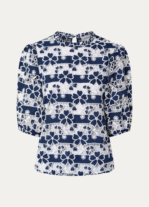 Aaiko Shaila top met opengewerkt dessin en borduring - voorkant donkerblauw