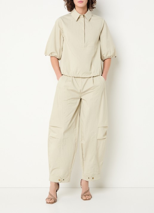 Aaiko Steffi high waist balloon fit broek met steekzakken - voorkant 3 khaki