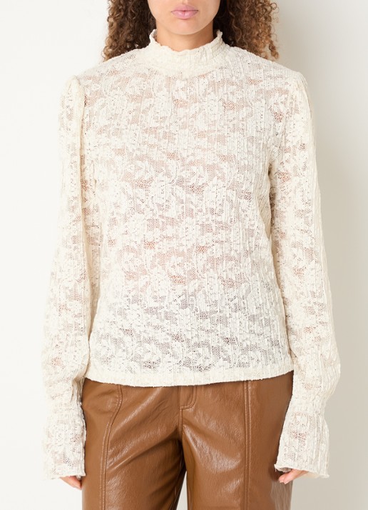 Aaiko Tory Plisse top met opengewerkt dessin
