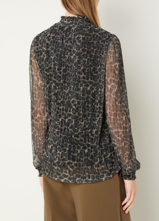 Aaiko Tory semi-transparante top met panterprint en lurex - achterkant groen