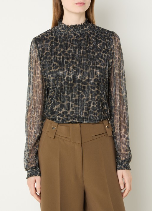Aaiko Tory semi-transparante top met panterprint en lurex