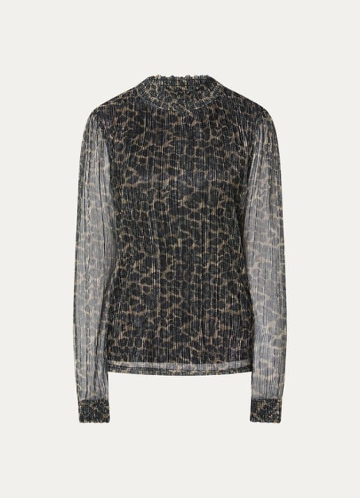 Aaiko Tory semi-transparante top met panterprint en lurex - voorkant 2 groen