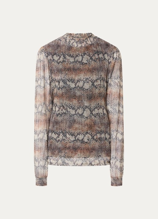 Aaiko Tory semi-transparante top met slangenprint - voorkant 3 lichtbruin