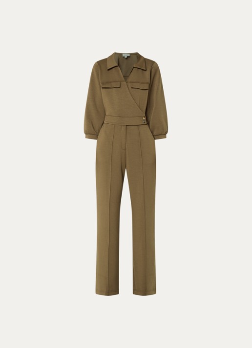 Aaiko Vion jumpsuit met steekzakken - voorkant 2 mosgroen