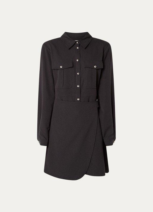 Aaiko Yven mini blousejurk met krijtstreep en schoudervulling - voorkant 3 zwart