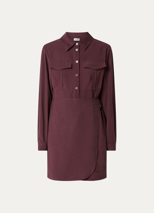 Aaiko Yven mini tuniekjurk met borstzakken - voorkant aubergine