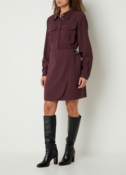 Aaiko Yven mini tuniekjurk met borstzakken - voorkant 2 aubergine