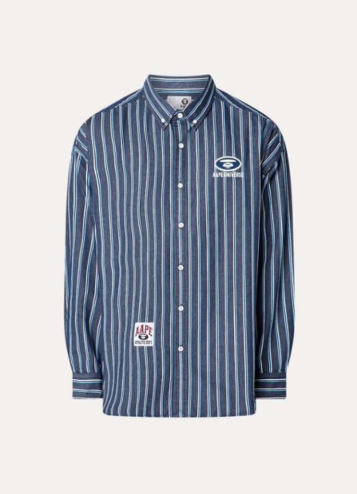 Aape Main regular fit overhemd met streepprint - voorkant indigo