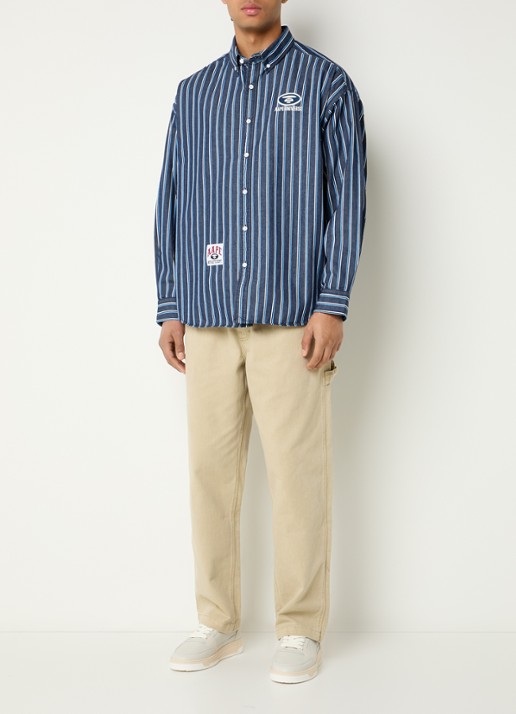 Aape Main regular fit overhemd met streepprint - voorkant 2 indigo