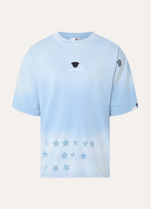 Aape T-shirt met logo- en backprint - voorkant 3 lichtblauw