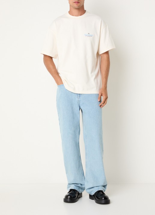 about:blank Blazon T-shirt met logo- en backprint - voorkant 3 gebroken wit