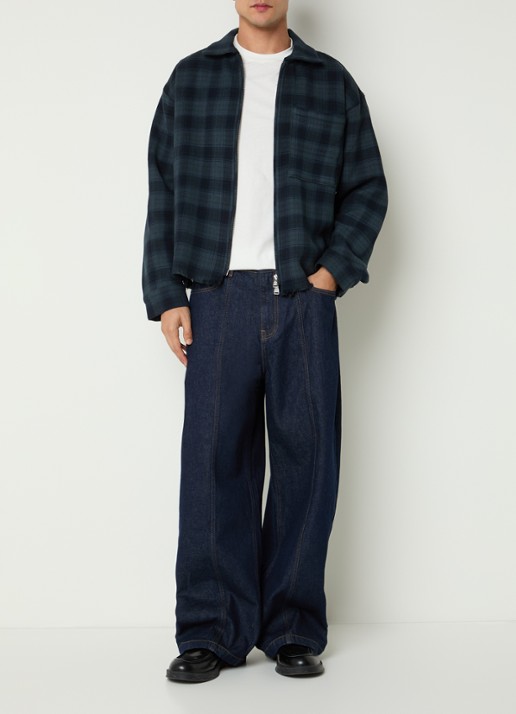 about:blank Overshirt met ruitdessin en borstzak - voorkant 4 donkerblauw