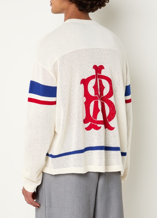 about:blank Pullover met streepprint en opengewerkt dessin