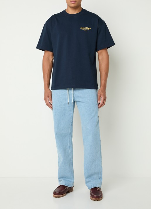 about:blank Reverse T-shirt met logo- en backprint - voorkant 3 donkerblauw