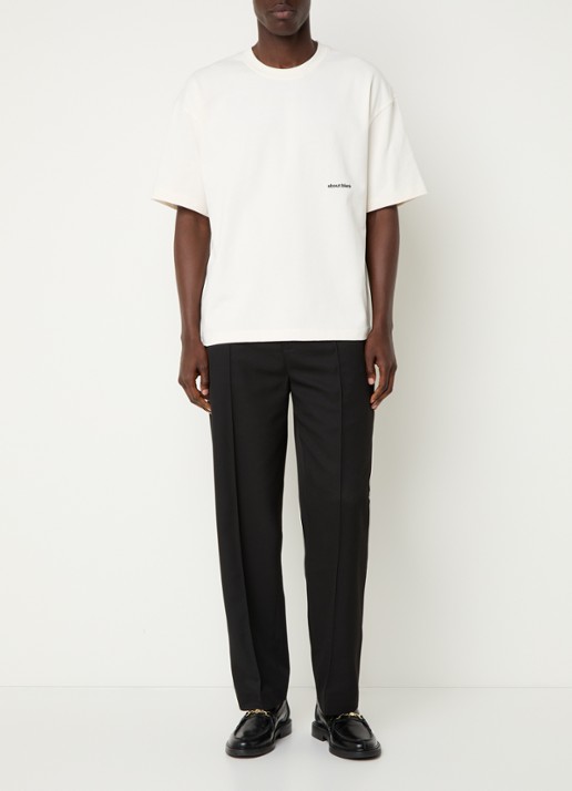 about:blank T-shirt met logo- en backprint - voorkant 3 gebroken wit