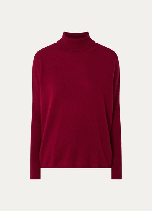 Absolut Cashmere. Fijngebreide trui van kasjmier met col - voorkant 3 donkerrood