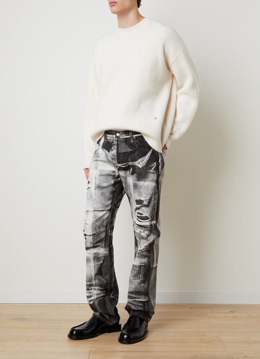 Acne Studios 1996M straight leg jeans met print en steekzakken - voorkant 6 zwart