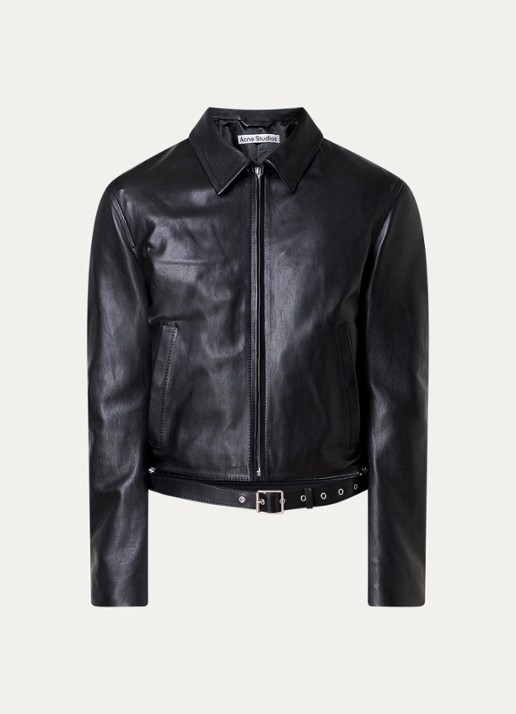 Acne Studios Bikerjack van lamsleer met steekzakken - voorkant 6 zwart