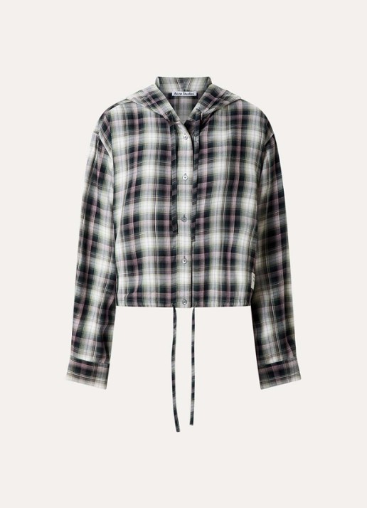Acne Studios Blouse met ruitdessin en capuchon - voorkant 4 zwart
