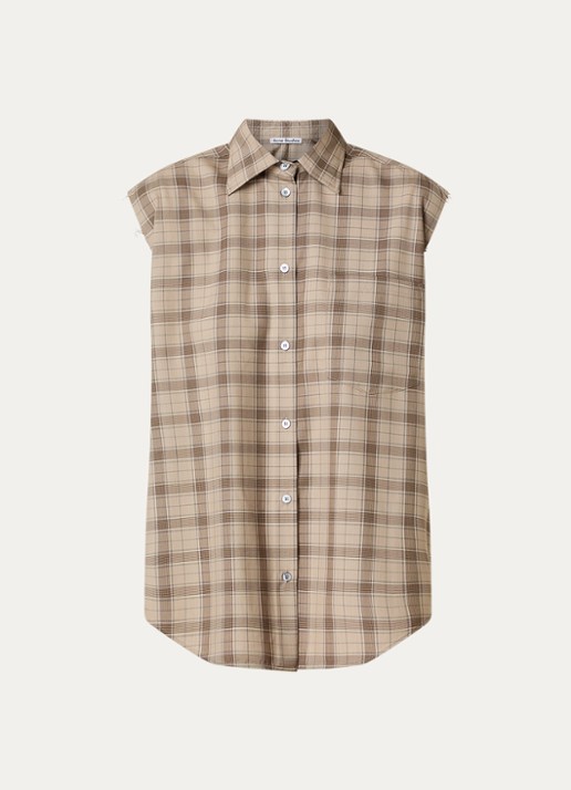 Acne Studios Blouse van wol met ruitdessin - voorkant 4 zand