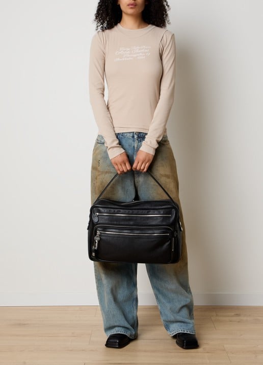 Acne Studios Camero schoudertas van kalfsleer - voorkant 4 zwart