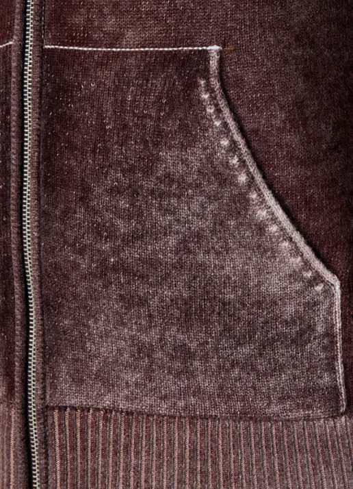 Acne Studios Fijngebreid vest in kasjmierblend met verwassen afwerking en capuchon - detail 3 kastanjebruin