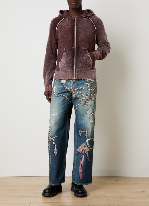 Acne Studios Fijngebreid vest in kasjmierblend met verwassen afwerking en capuchon - voorkant 5 kastanjebruin