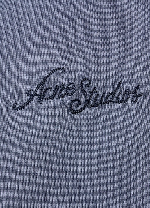 Acne Studios Fijngebreid vest van zijde met logoborduring - detail 4 blauwgrijs