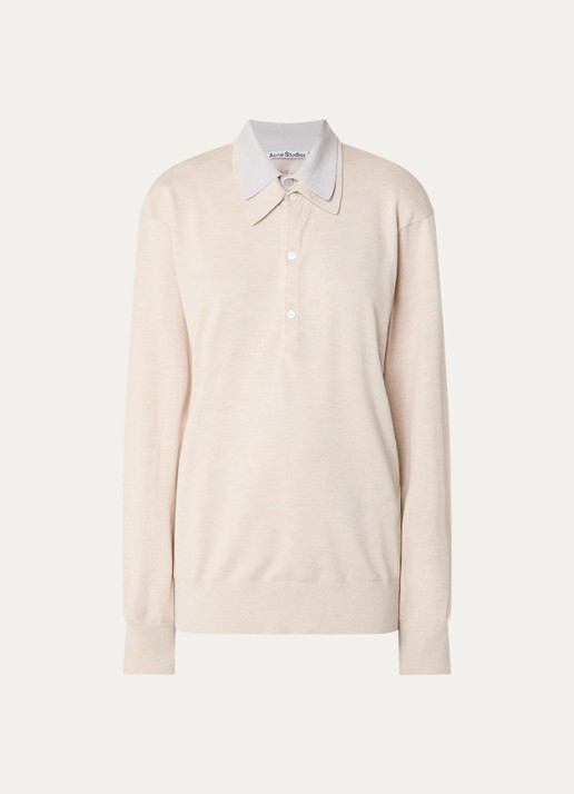 Acne Studios Fijngebreide polo in kasjmierblend - voorkant beige