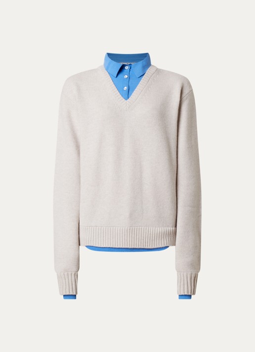Acne Studios Fijngebreide trui van wol met kraag - voorkant 2 gebroken wit