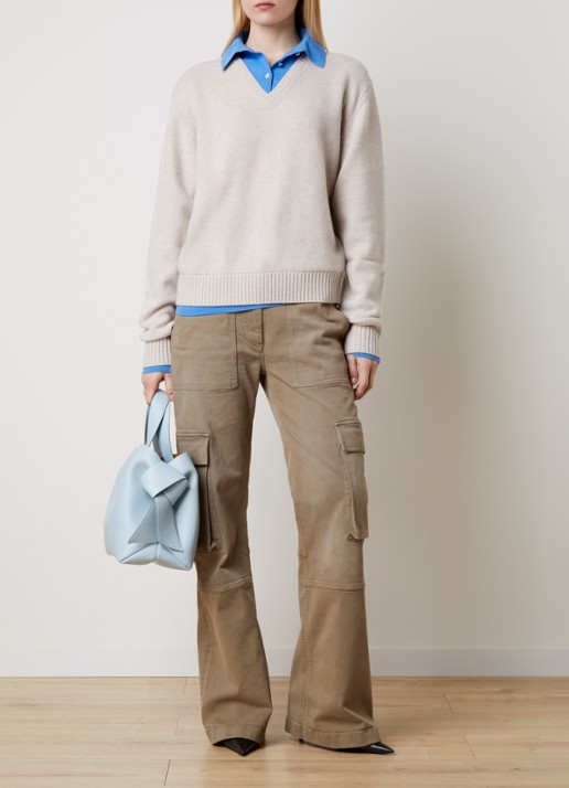 Acne Studios Fijngebreide trui van wol met kraag - voorkant 3 gebroken wit