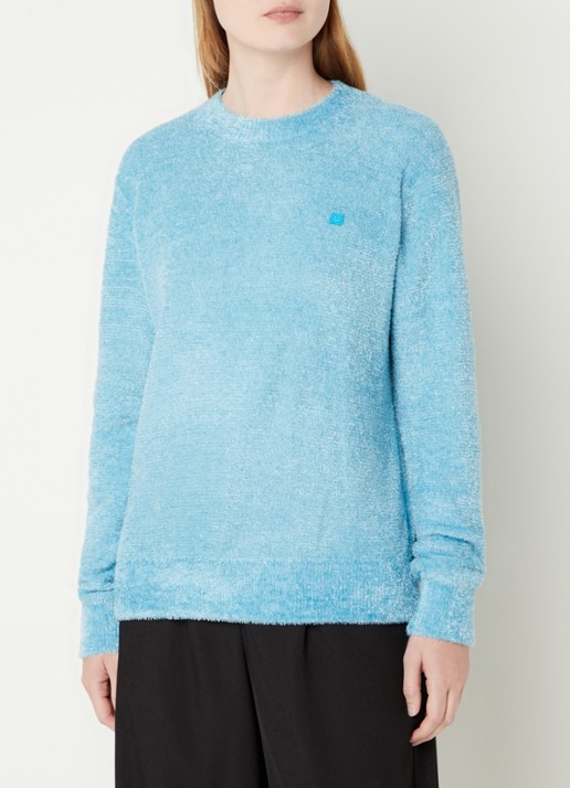 Acne Studios Grofgebreide trui met logo - detail 3 lichtblauw