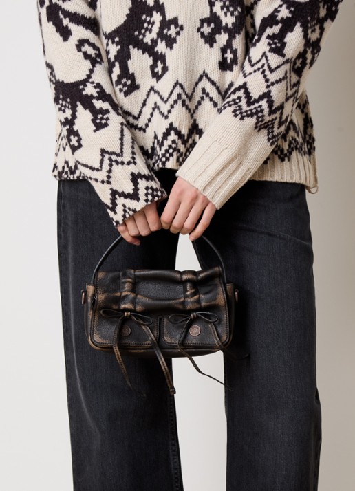 Acne Studios Handtas van kalfsleer met afneembare schouderriem - voorkant 7 donkerbruin