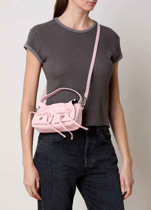Acne Studios Handtas van kalfsleer met strikdetail - voorkant 3 lichtroze