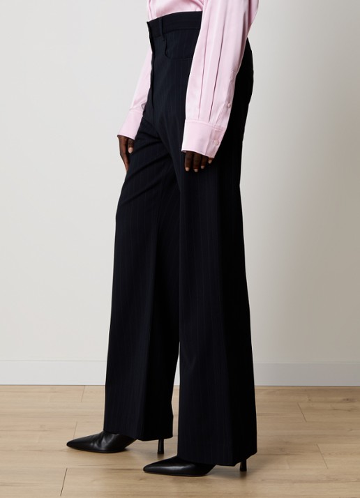 Acne Studios High waist flared fit pantalon met streepprint - detail 2 donkerblauw