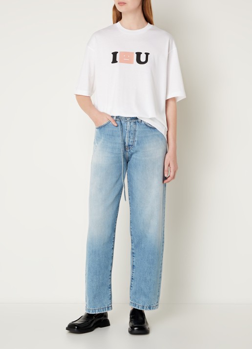 Acne Studios High waist loose fit jeans met lichte wassing en ceintuur - voorkant 3 indigo