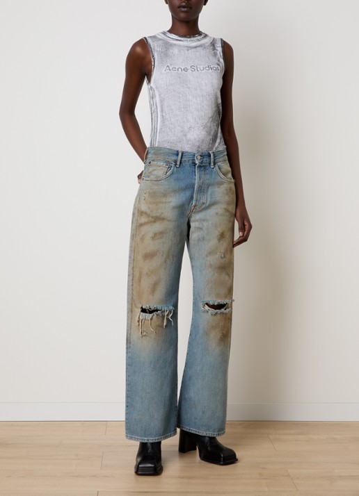Acne Studios High waist straight leg jeans met destroyed afwerking - voorkant 6 blauw