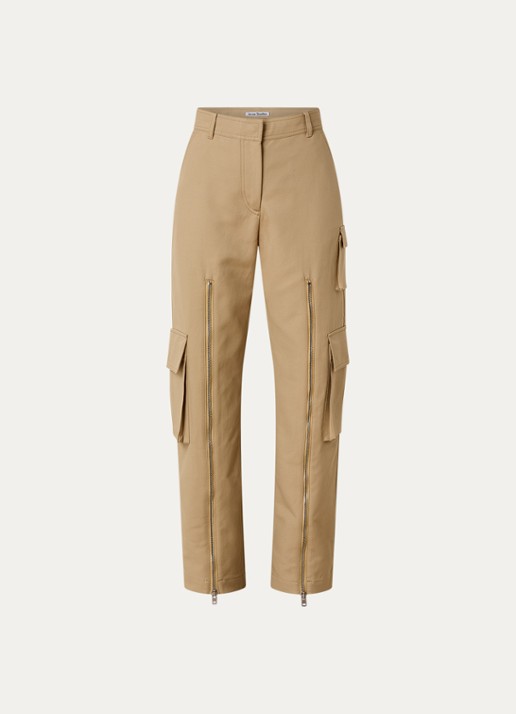 Acne Studios High waist wide fit cargobroek met ritsdetail - voorkant 2 beige