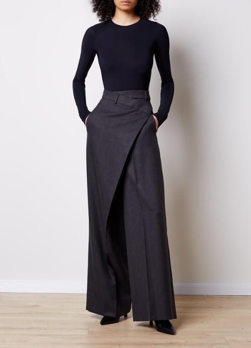 Acne Studios High waist wide fit pantalon in wolblend met overslag  - voorkant 5 antraciet