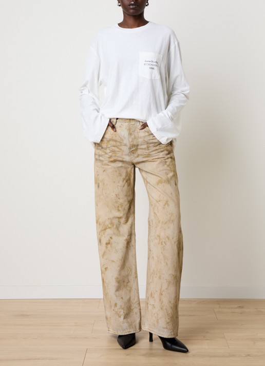 Acne Studios High waist wide leg jeans met verwassen afwerking - voorkant 6 beige
