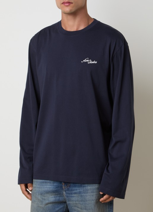 Acne Studios Longsleeve met logoborduring - detail donkerblauw