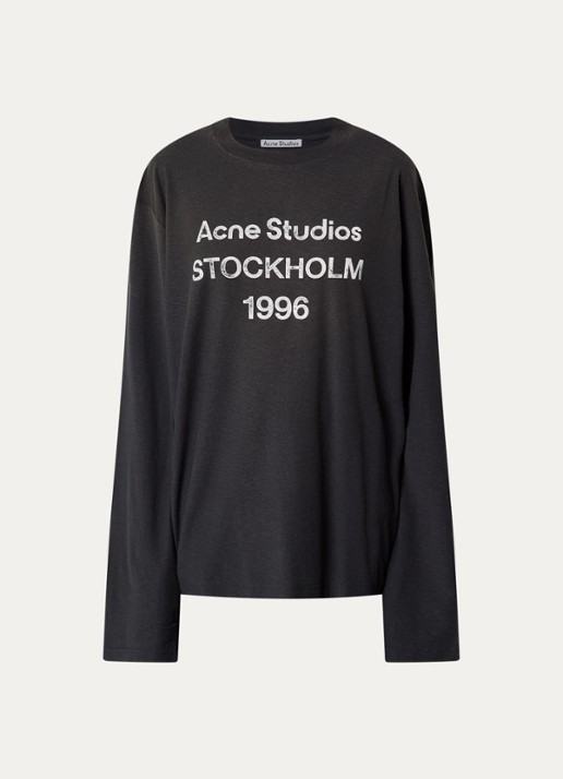 Acne Studios Longsleeve met logoprint en verwassen afwerking - voorkant 4 zwart